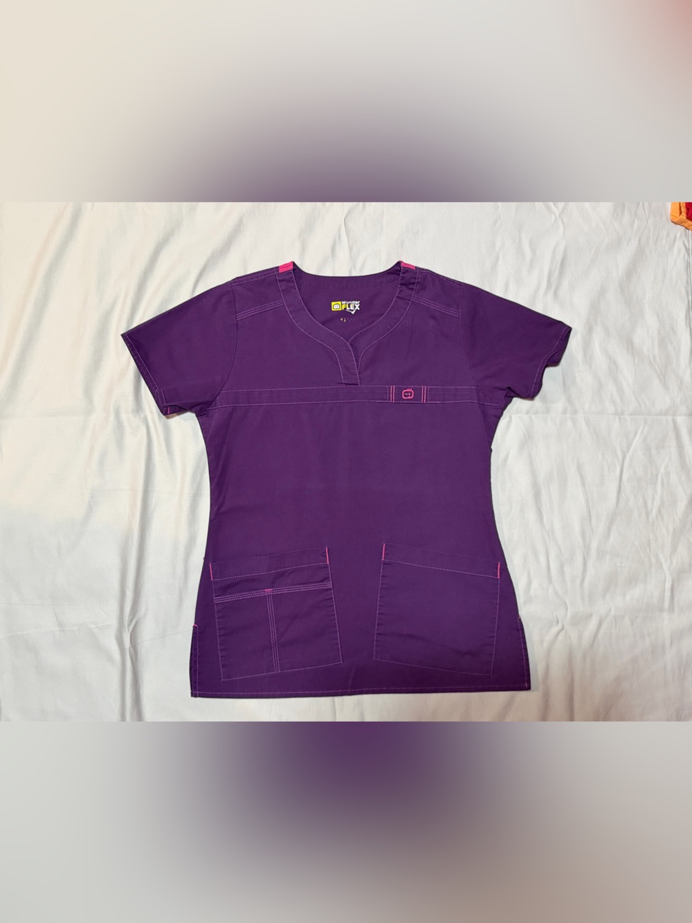 WonderWink WonderFLEX 4 Pocket Purple Medical Scrub‎ Top XS 100% Cotton